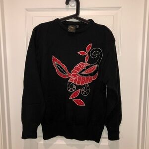 Vintage Jasitone New York Black Beaded Floral Acrylic Womens Knit Sweater sz L